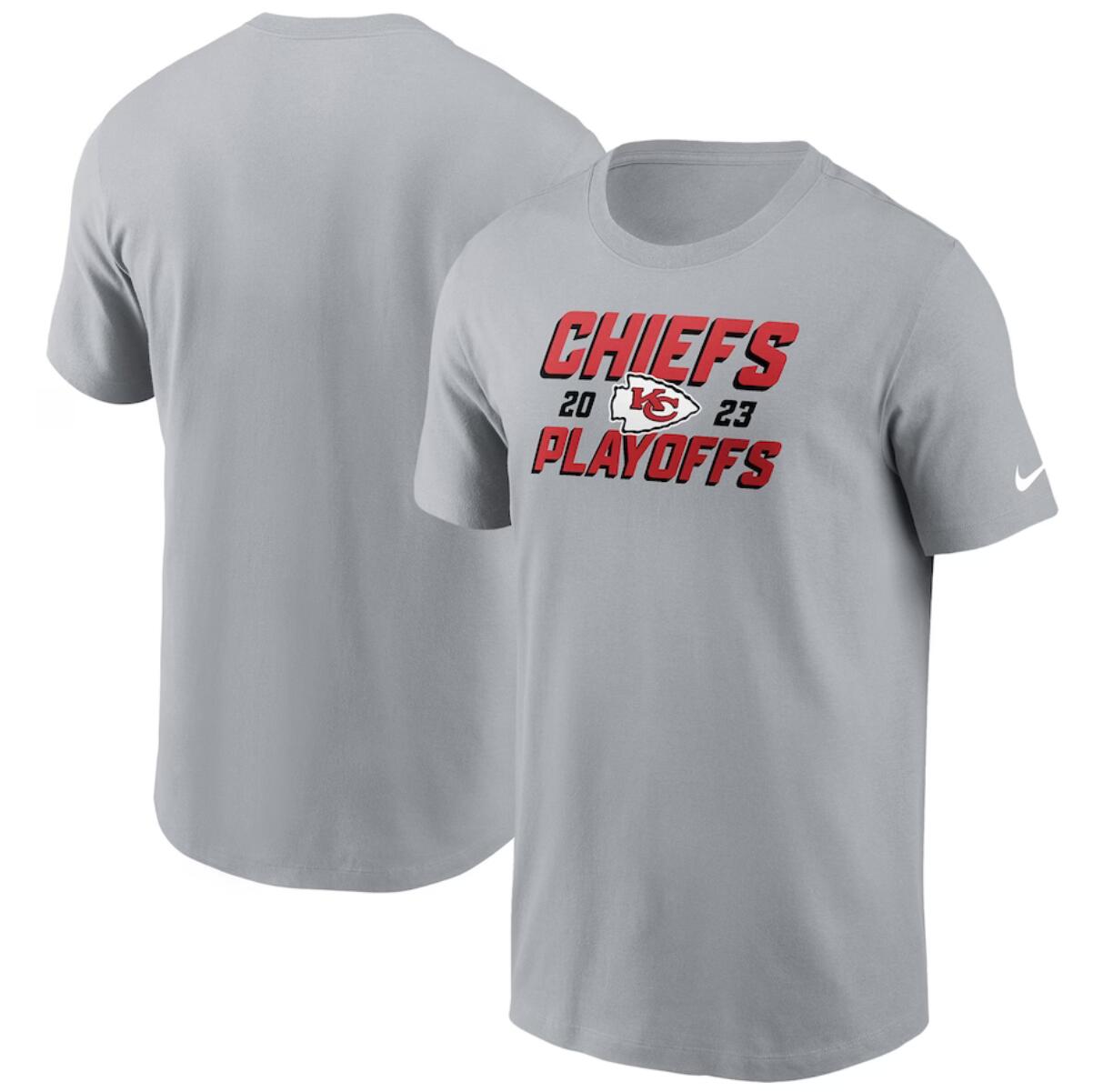 Men's Kansas City Chiefs Gray 2023 Playoffs Iconic T-Shirt - Click Image to Close